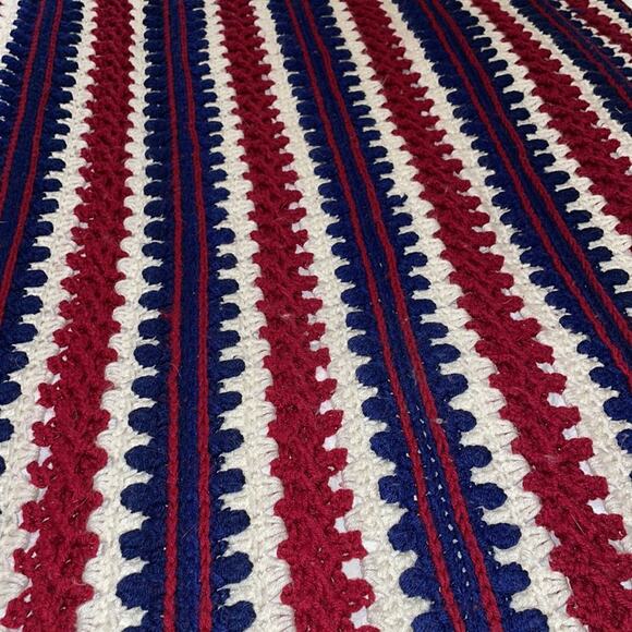 Handmade Afghan Throw Blanket Red White and Blue - Picture 3 of 4